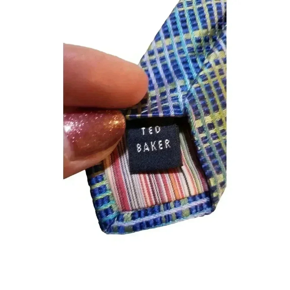 TED BAKER Blue Multicolor Geometric Stripe Silk Tie Neck Tie‎ Neckwear USA